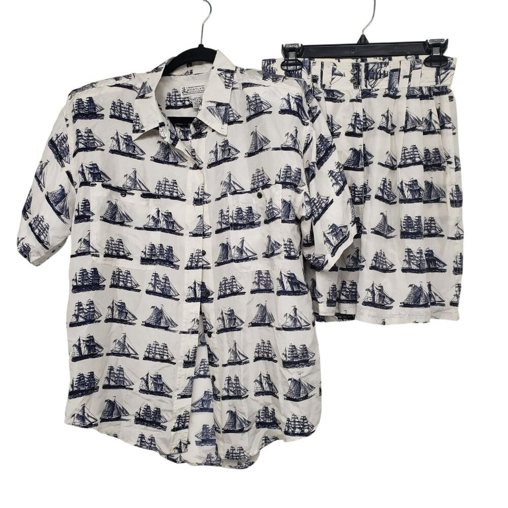 Whistles White and Navy Ship Print Short Sleeve Shirt